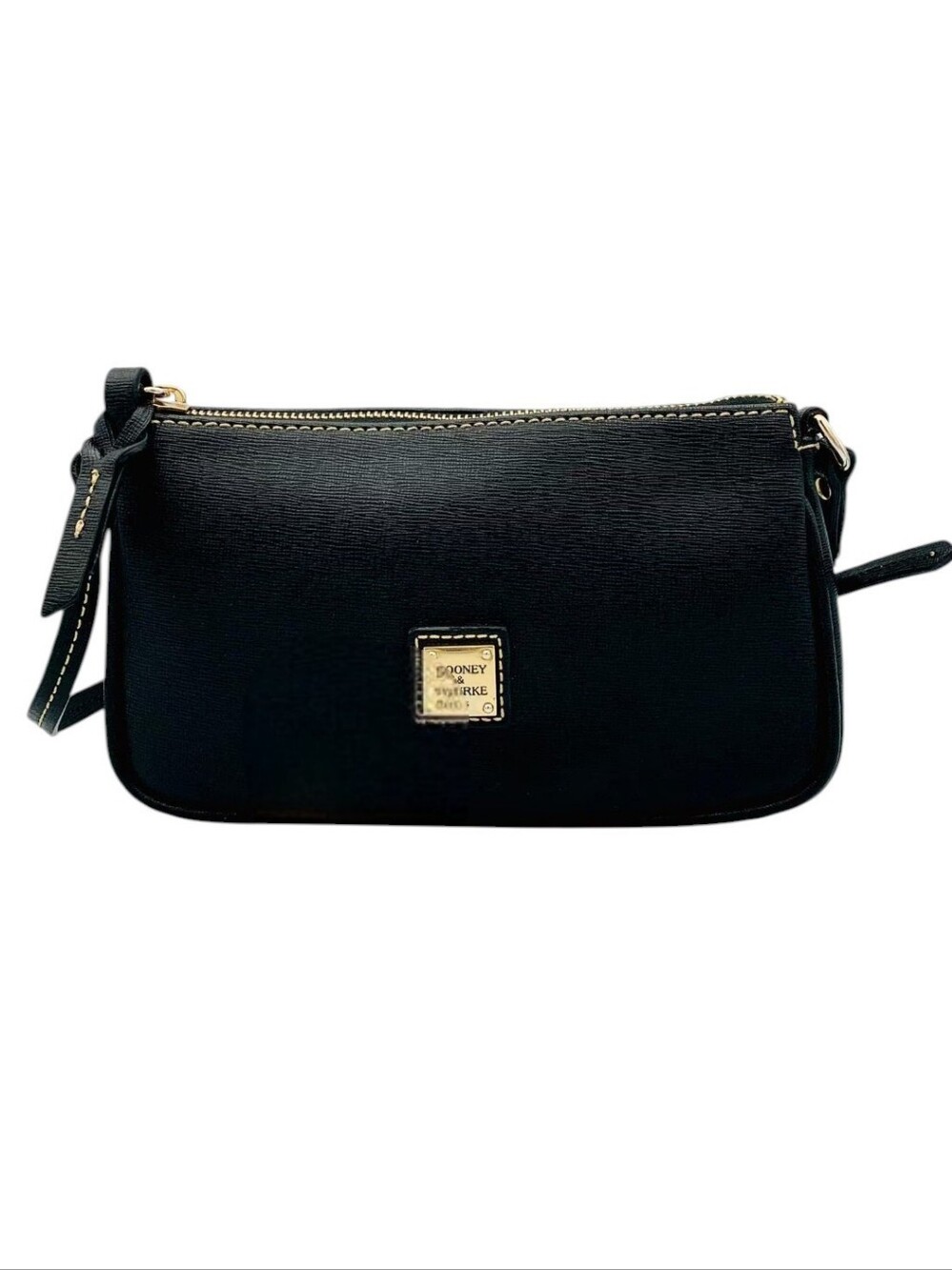 Dooney & Bourke Black Leather Crossbody Adjustable Strap Gold Accents